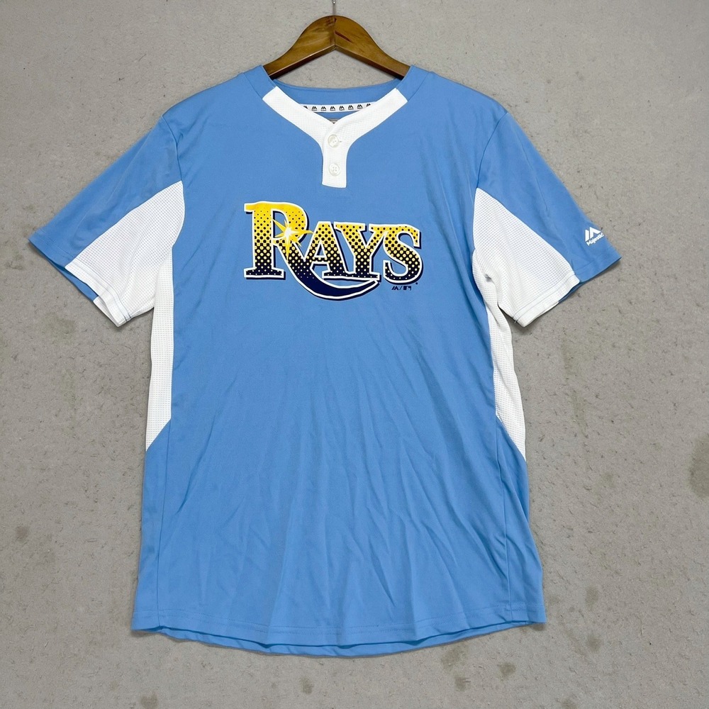 Majestic Tampa Bay Rays Jersey Youth XL Light Blue Cool Base Henley Shirt 11
